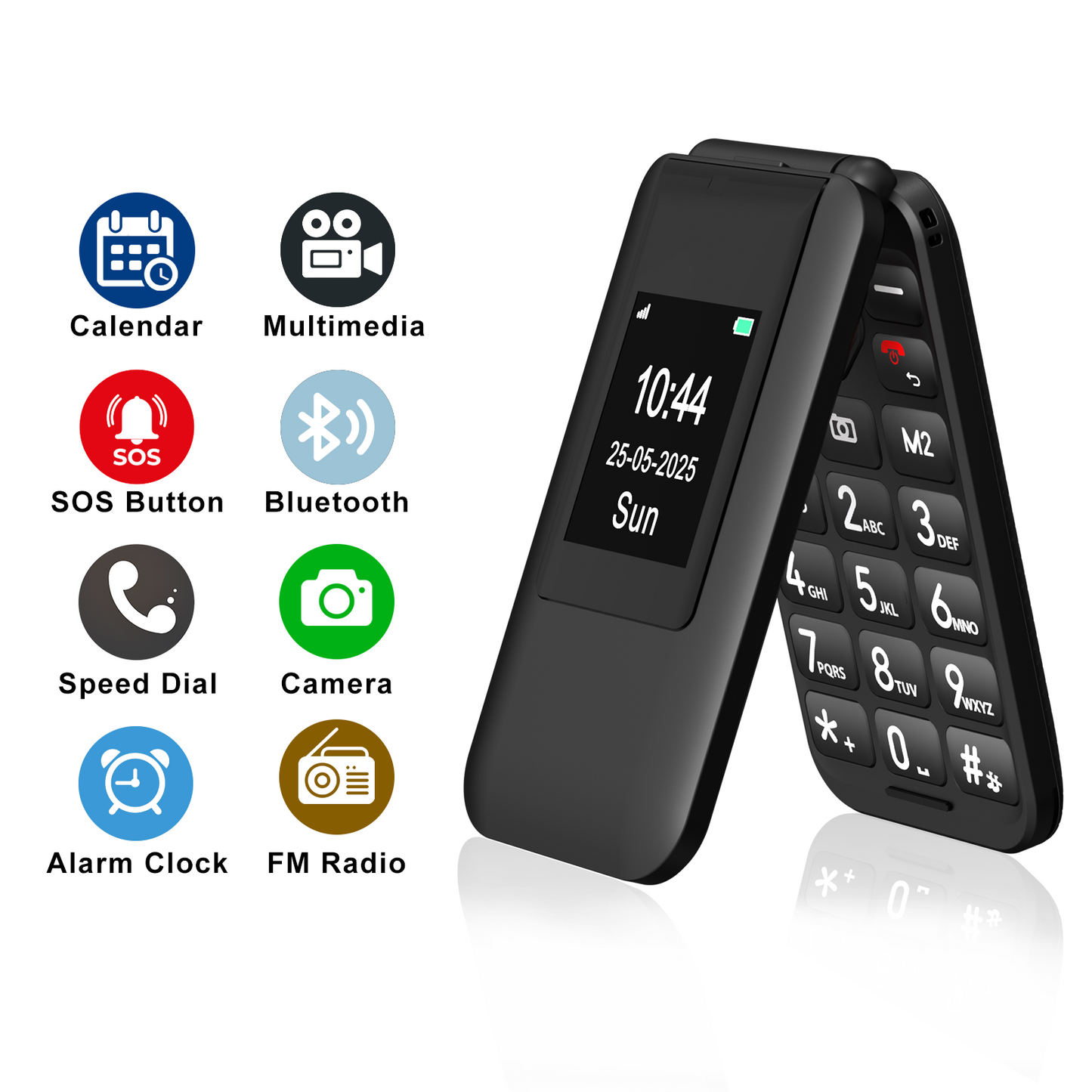 Mobile phone C8, 4G Flip Phone for Seniors,Unlocked Basic Flip Phone,2.8+1.5",SOS Button,Speed Dial,Hans-Free,Large Fonts,Big Buttons,Bluetooth,Camera,FM Radio,1400mAh Battery (Black)