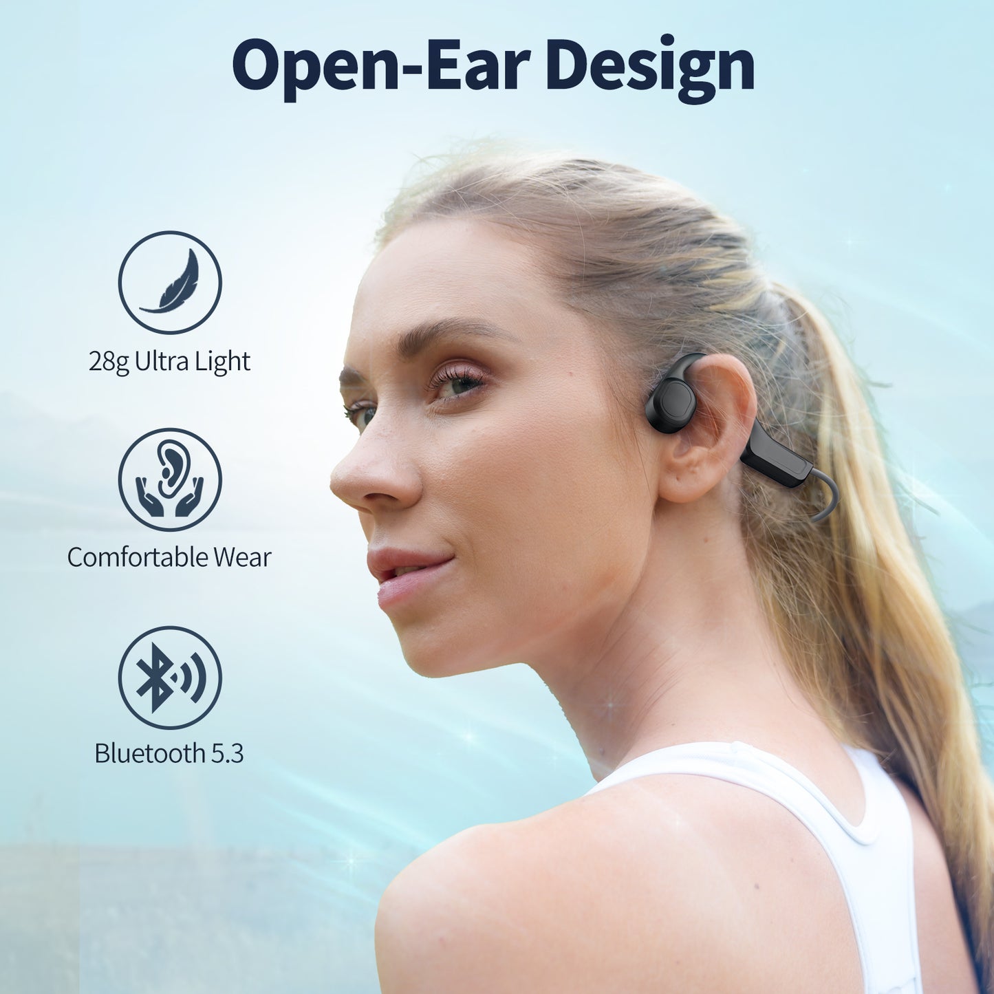 SilisoundTek S800C Bone Conduction Headphones, Open-Ear Bluetooth 5.3 Headphones with Mic, IPX7 Waterproof Sports Earbuds Wireless Earphones for Running Workout Cycling, 1.5 Fast Charging and 10H Working Time