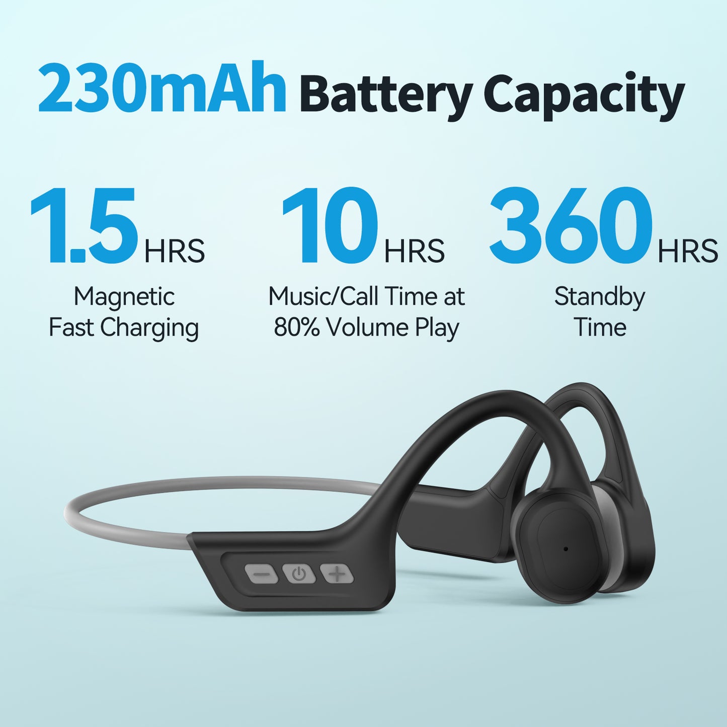 SilisoundTek S800C Bone Conduction Headphones, Open-Ear Bluetooth 5.3 Headphones with Mic, IPX7 Waterproof Sports Earbuds Wireless Earphones for Running Workout Cycling, 1.5 Fast Charging and 10H Working Time