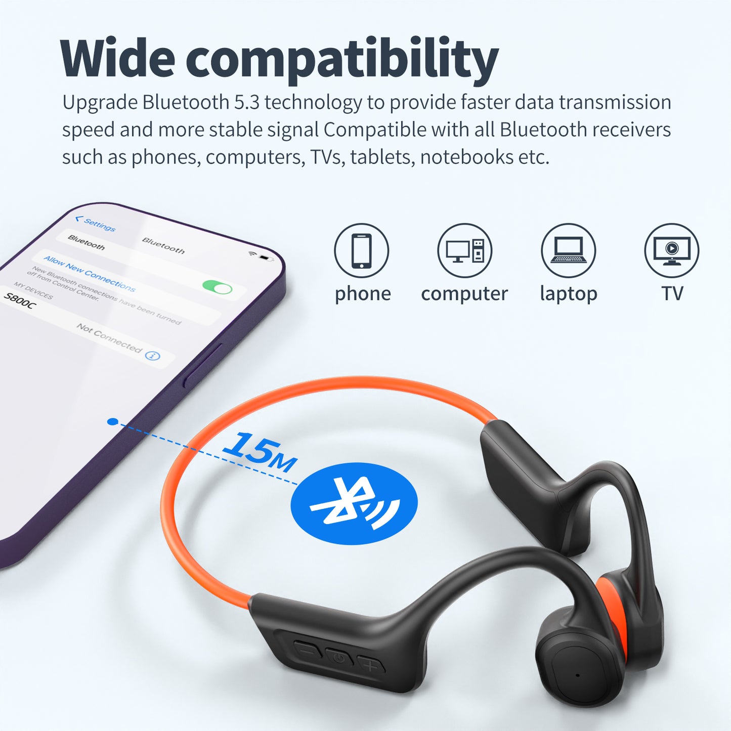 SilisoundTek S800pro Open Ear Sport Headphones, Wireless Bone Conduction Earphones, Built-in 32GB MP3,with Mic, IP68, Sweat & Water Resistant, Up to 8 Hours Battery, Bluetooth 5.4,for Running,Workouts