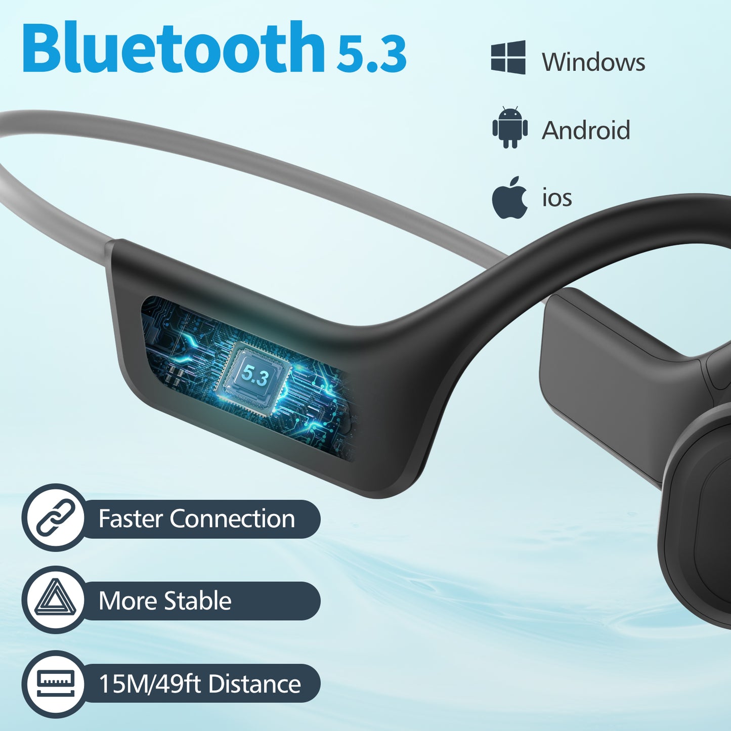 SilisoundTek S800C Bone Conduction Headphones, Open-Ear Bluetooth 5.3 Headphones with Mic, IPX7 Waterproof Sports Earbuds Wireless Earphones for Running Workout Cycling, 1.5 Fast Charging and 10H Working Time