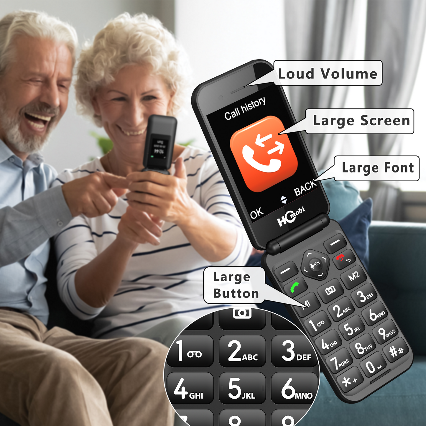 Mobile phone C8, 4G Flip Phone for Seniors,Unlocked Basic Flip Phone,2.8+1.5",SOS Button,Speed Dial,Hans-Free,Large Fonts,Big Buttons,Bluetooth,Camera,FM Radio,1400mAh Battery (Black)
