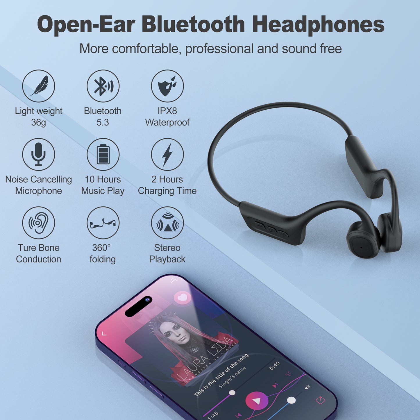 SilisoundTek S800pro Open Ear Sport Headphones, Wireless Bone Conduction Earphones, Built-in 32GB MP3,with Mic, IP68, Sweat & Water Resistant, Up to 8 Hours Battery, Bluetooth 5.4,for Running,Workouts