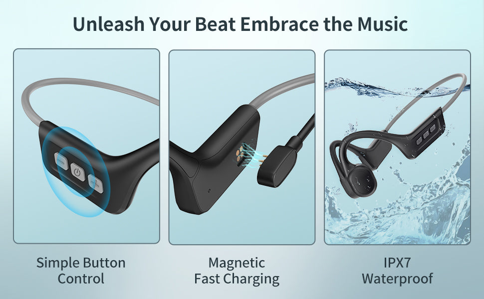 SilisoundTek S800C Bone Conduction Headphones, Open-Ear Bluetooth 5.3 Headphones with Mic, IPX7 Waterproof Sports Earbuds Wireless Earphones for Running Workout Cycling, 1.5 Fast Charging and 10H Working Time