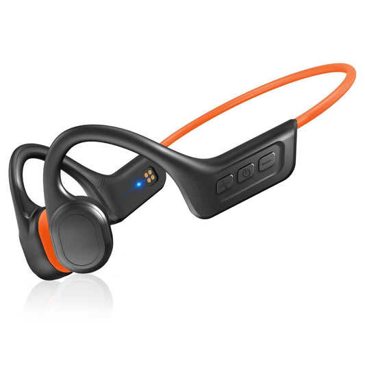 SilisoundTek S800C Bone Conduction Headphones, Open-Ear Bluetooth 5.3 Headphones with Mic, IPX7 Waterproof Sports Earbuds Wireless Earphones for Running Workout Cycling, 1.5 Fast Charging and 10H Working Time （Orange）